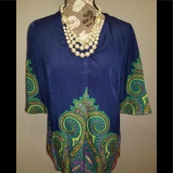 Isaac Mizrahi, Peacock Print Blouse XS - 3 for $20 - Picture 1 of 1